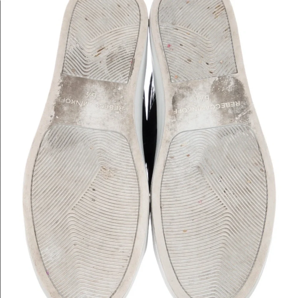 Rebecca‎ Minkoff Nicole Leather Platform Slip On Sneaker Black Size 6 1/2 M